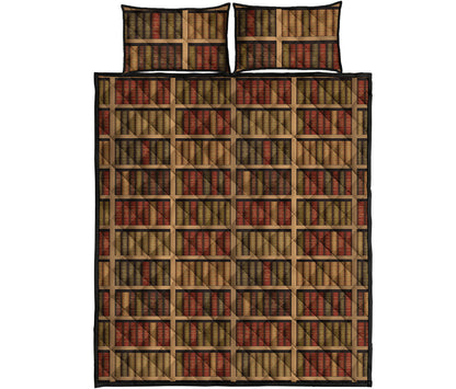Vintage Bookshelf Pattern Print Quilt Bed Set