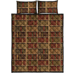 Vintage Bookshelf Pattern Print Quilt Bed Set