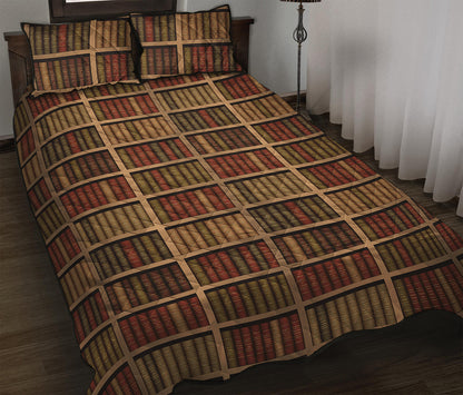 Vintage Bookshelf Pattern Print Quilt Bed Set