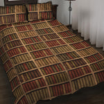 Vintage Bookshelf Pattern Print Quilt Bed Set