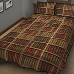 Vintage Bookshelf Pattern Print Quilt Bed Set