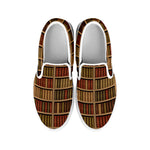 Vintage Bookshelf Pattern Print White Slip On Shoes