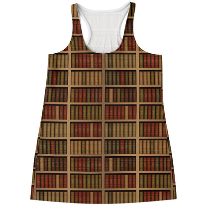 Vintage Bookshelf Pattern Print Women's Racerback Tank Top