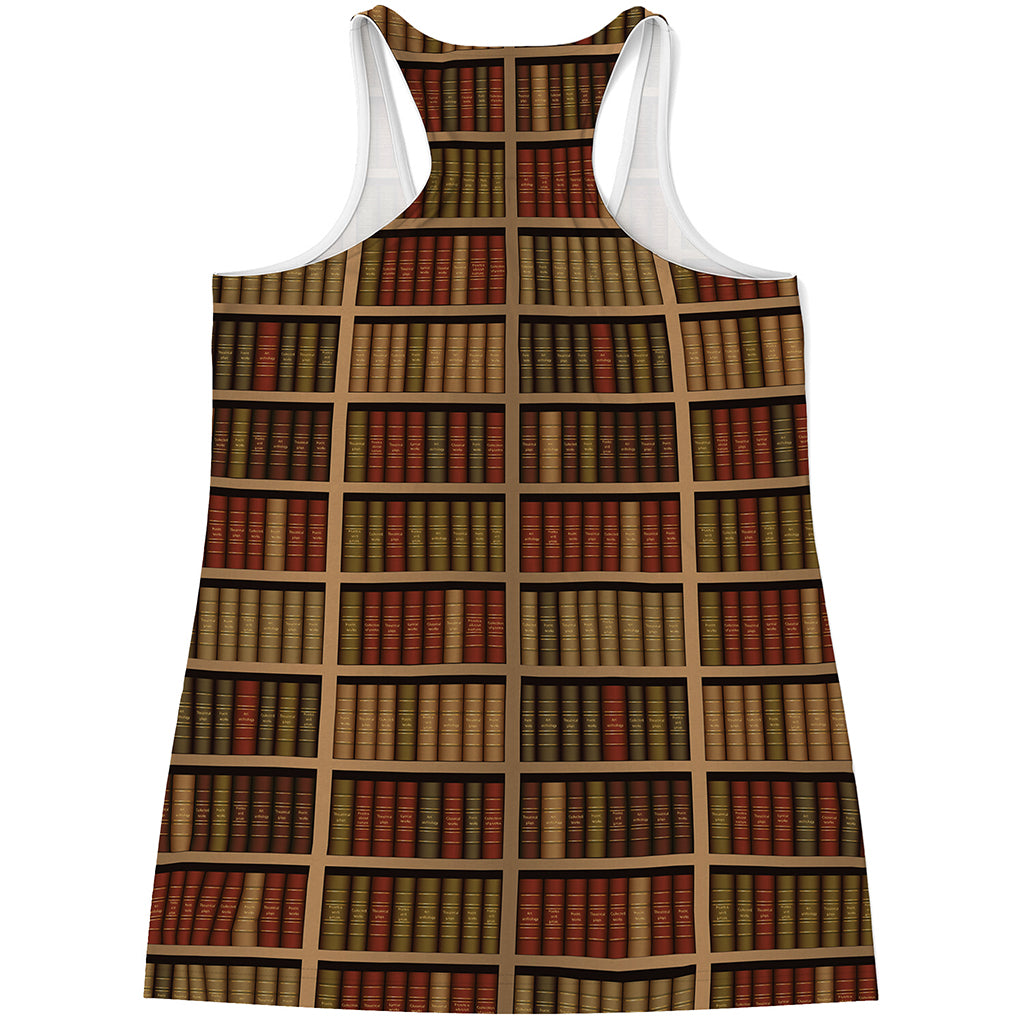 Vintage Bookshelf Pattern Print Women's Racerback Tank Top