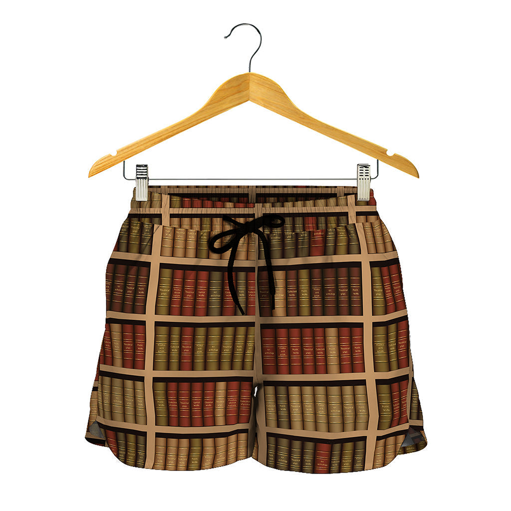 Vintage Bookshelf Pattern Print Women's Shorts
