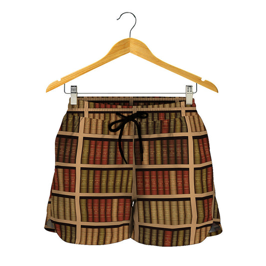 Vintage Bookshelf Pattern Print Women's Shorts