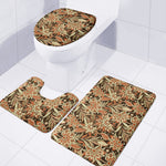 Vintage Brown Bohemian Floral Print 3 Piece Bath Mat Set