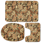 Vintage Brown Bohemian Floral Print 3 Piece Bath Mat Set