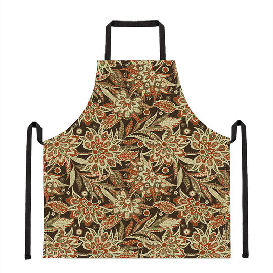 Vintage Brown Bohemian Floral Print Apron