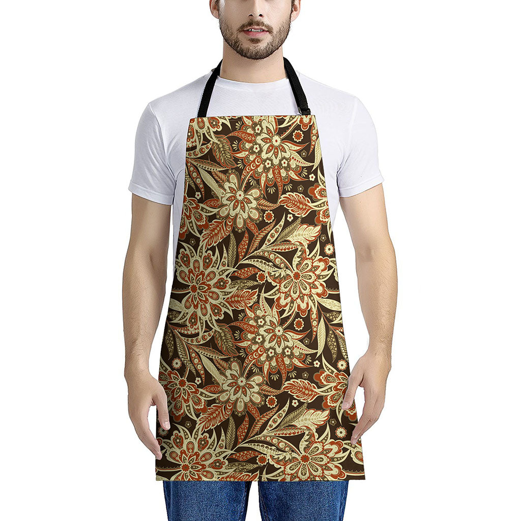 Vintage Brown Bohemian Floral Print Apron