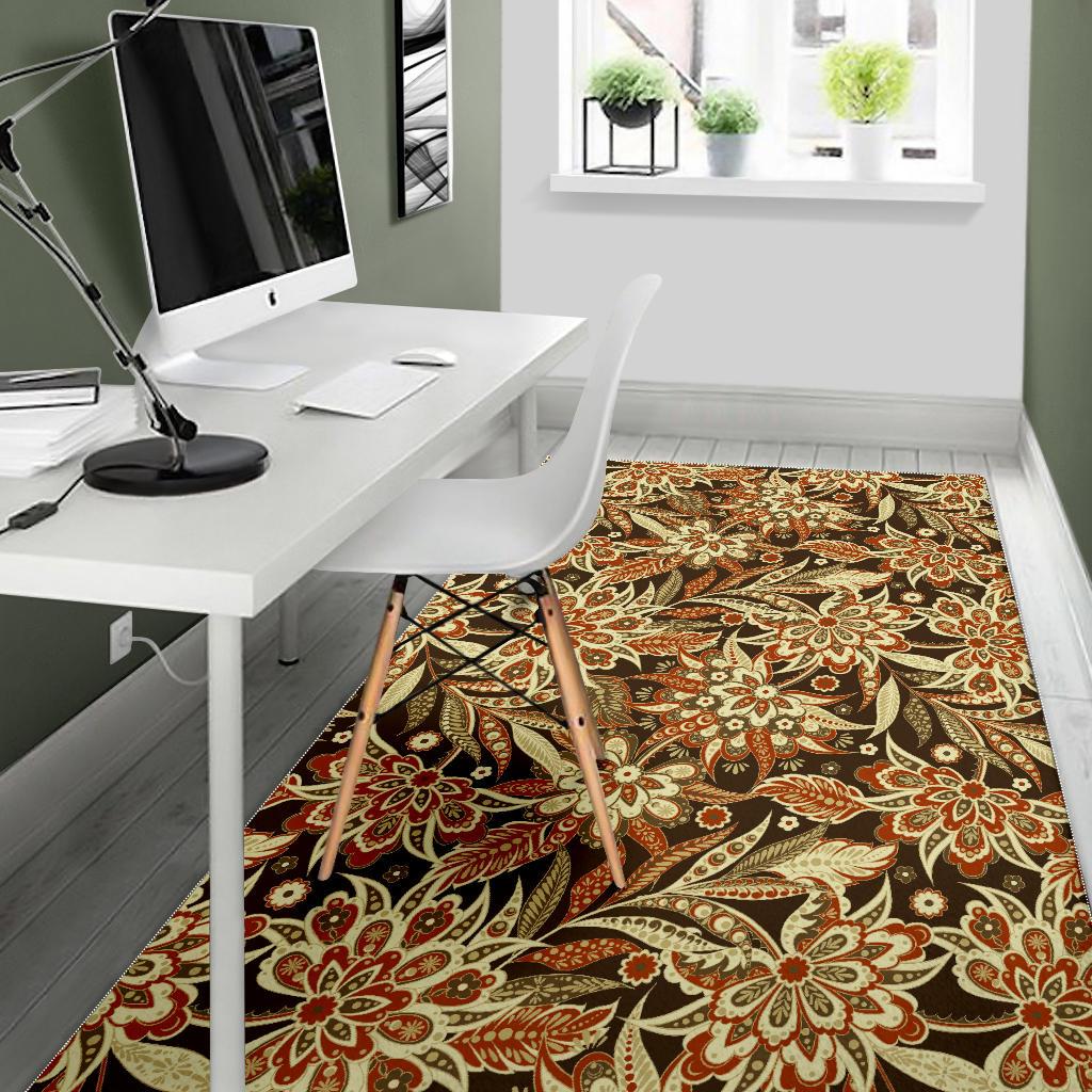 Vintage Brown Bohemian Floral Print Area Rug GearFrost