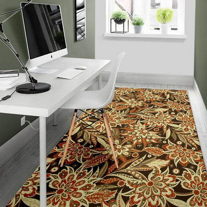 Vintage Brown Bohemian Floral Print Area Rug GearFrost