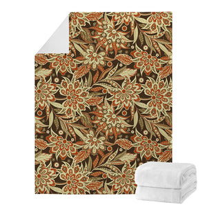 Vintage Brown Bohemian Floral Print Blanket