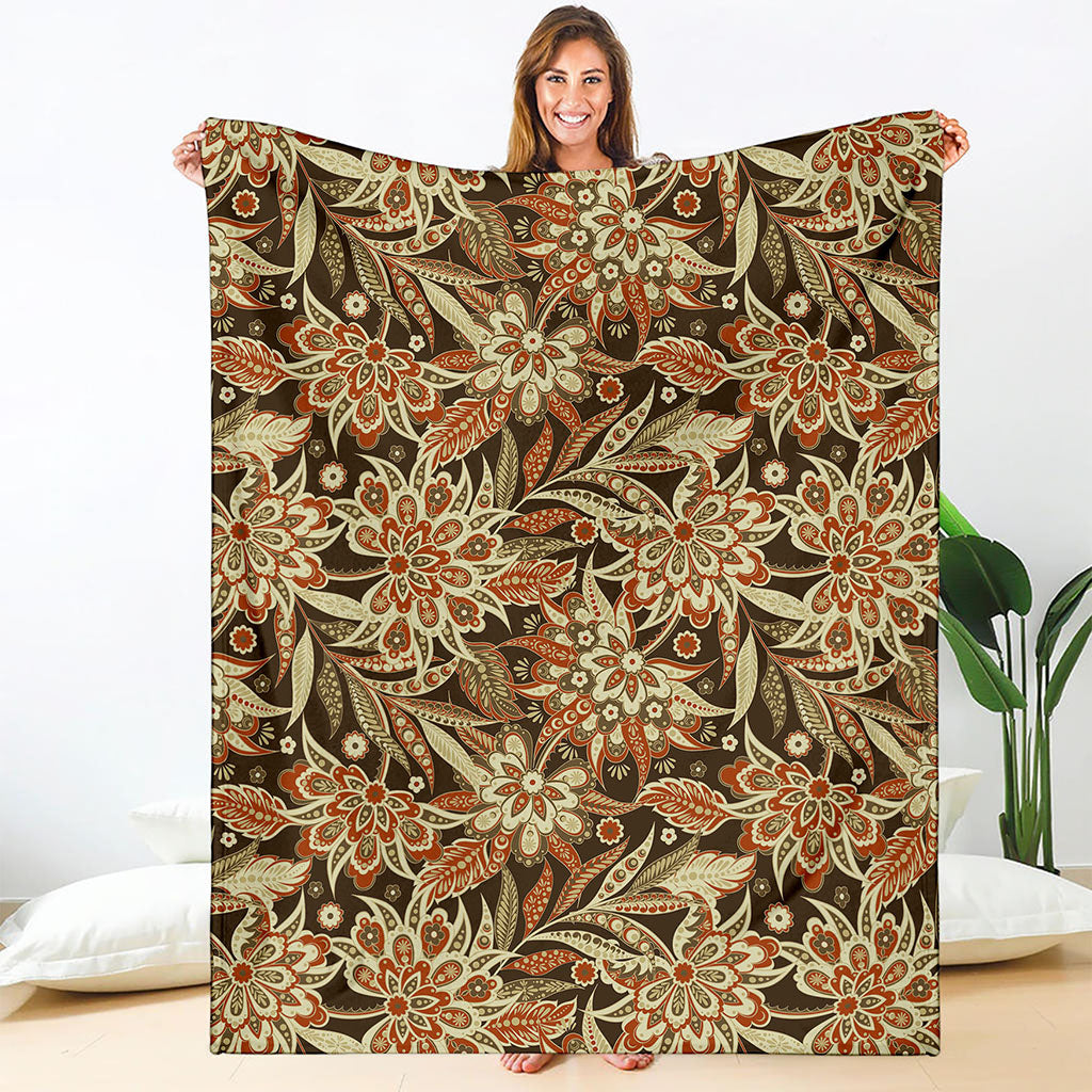 Vintage Brown Bohemian Floral Print Blanket