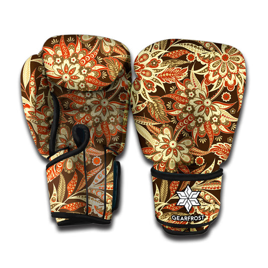 Vintage Brown Bohemian Floral Print Boxing Gloves