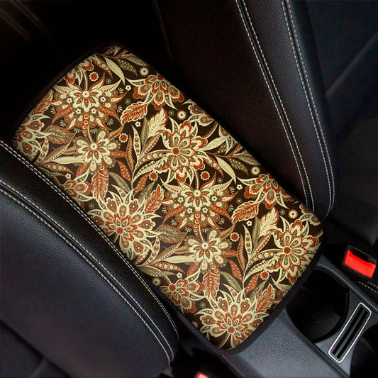 Vintage Brown Bohemian Floral Print Car Center Console Cover