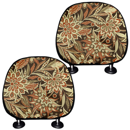 Vintage Brown Bohemian Floral Print Car Headrest Covers