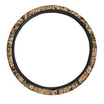 Vintage Brown Bohemian Floral Print Car Steering Wheel Cover