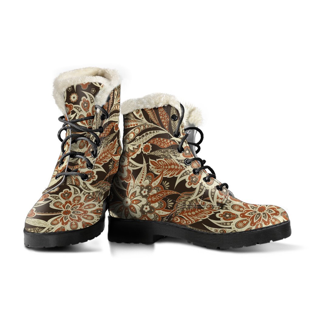 Vintage Brown Bohemian Floral Print Comfy Boots GearFrost
