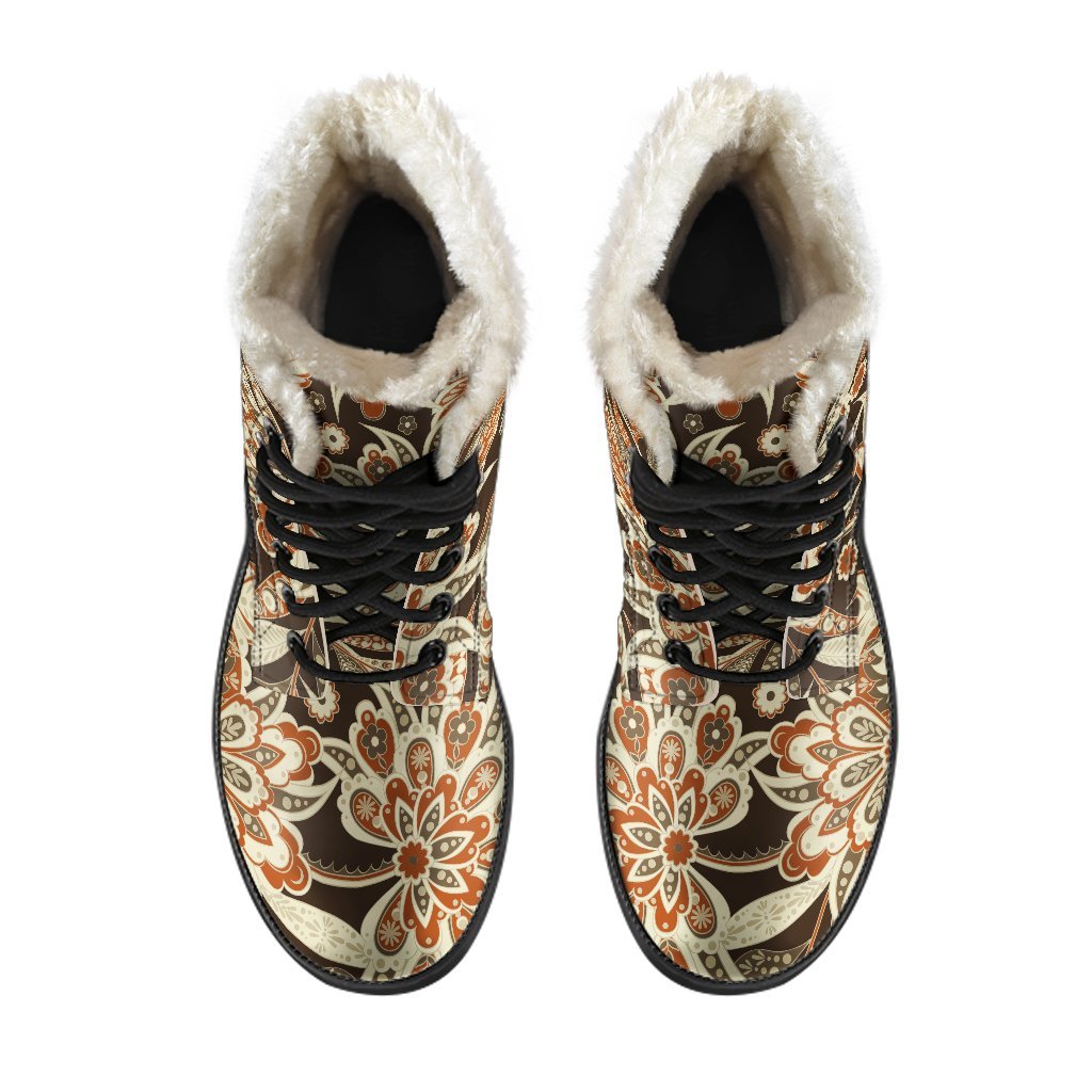 Vintage Brown Bohemian Floral Print Comfy Boots GearFrost