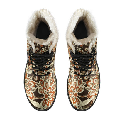 Vintage Brown Bohemian Floral Print Comfy Boots GearFrost