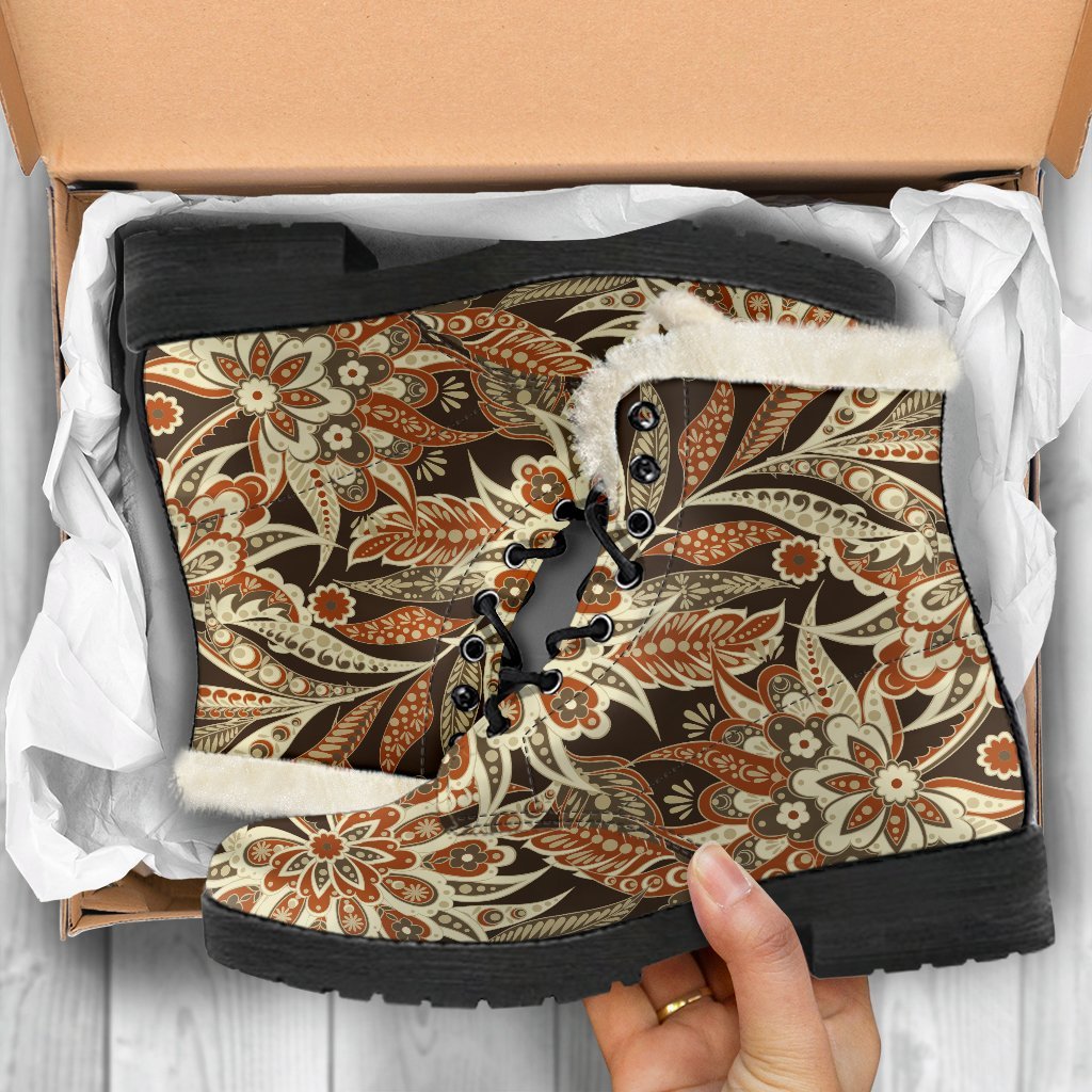 Vintage Brown Bohemian Floral Print Comfy Boots GearFrost