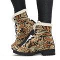Vintage Brown Bohemian Floral Print Faux Fur Leather Boots