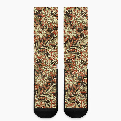 Vintage Brown Bohemian Floral Print Crew Socks