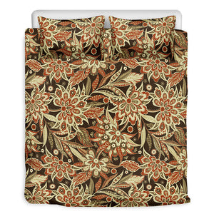 Vintage Brown Bohemian Floral Print Duvet Cover Bedding Set