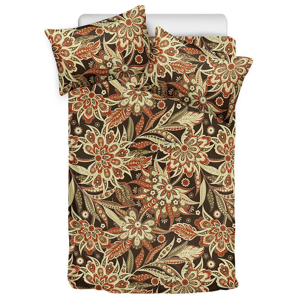 Vintage Brown Bohemian Floral Print Duvet Cover Bedding Set