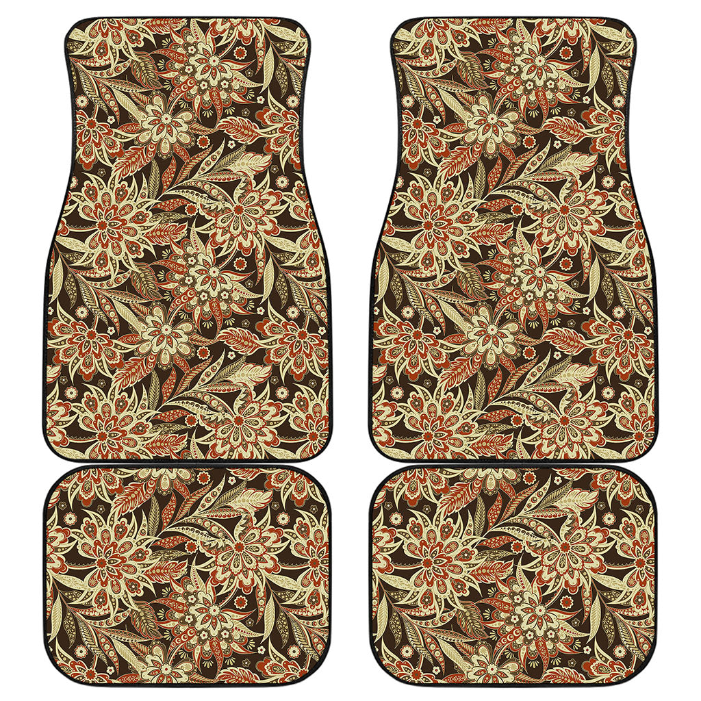 Vintage Brown Bohemian Floral Print Front and Back Car Floor Mats