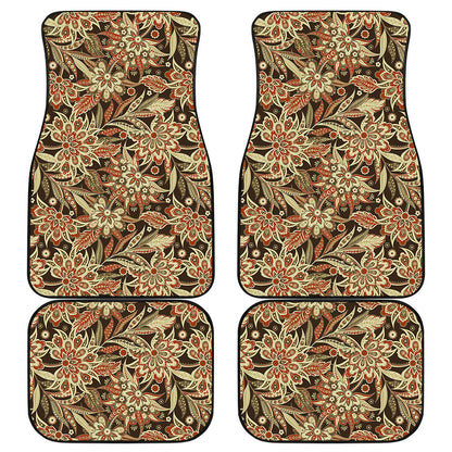 Vintage Brown Bohemian Floral Print Front and Back Car Floor Mats