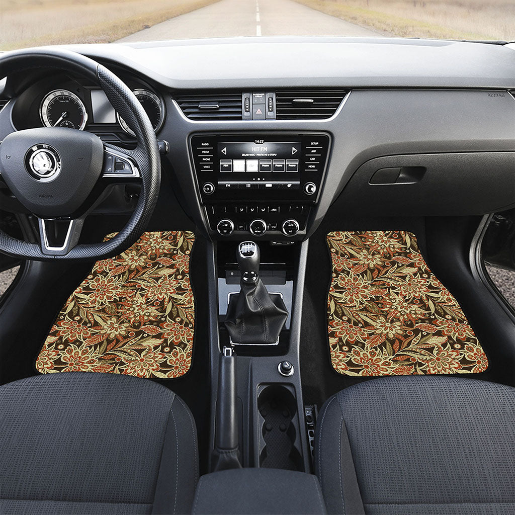 Vintage Brown Bohemian Floral Print Front and Back Car Floor Mats