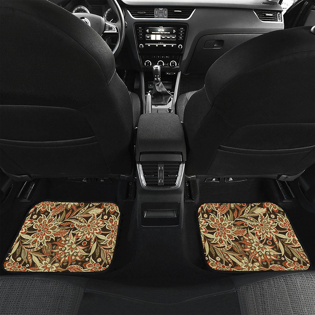 Vintage Brown Bohemian Floral Print Front and Back Car Floor Mats