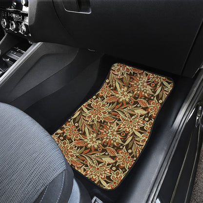 Vintage Brown Bohemian Floral Print Front and Back Car Floor Mats