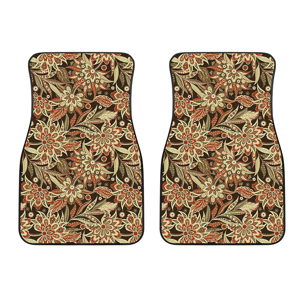Vintage Brown Bohemian Floral Print Front Car Floor Mats