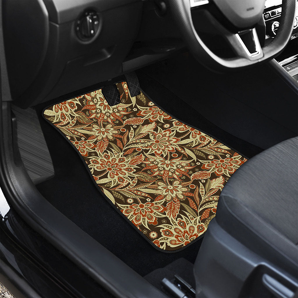 Vintage Brown Bohemian Floral Print Front Car Floor Mats