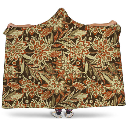 Vintage Brown Bohemian Floral Print Hooded Blanket