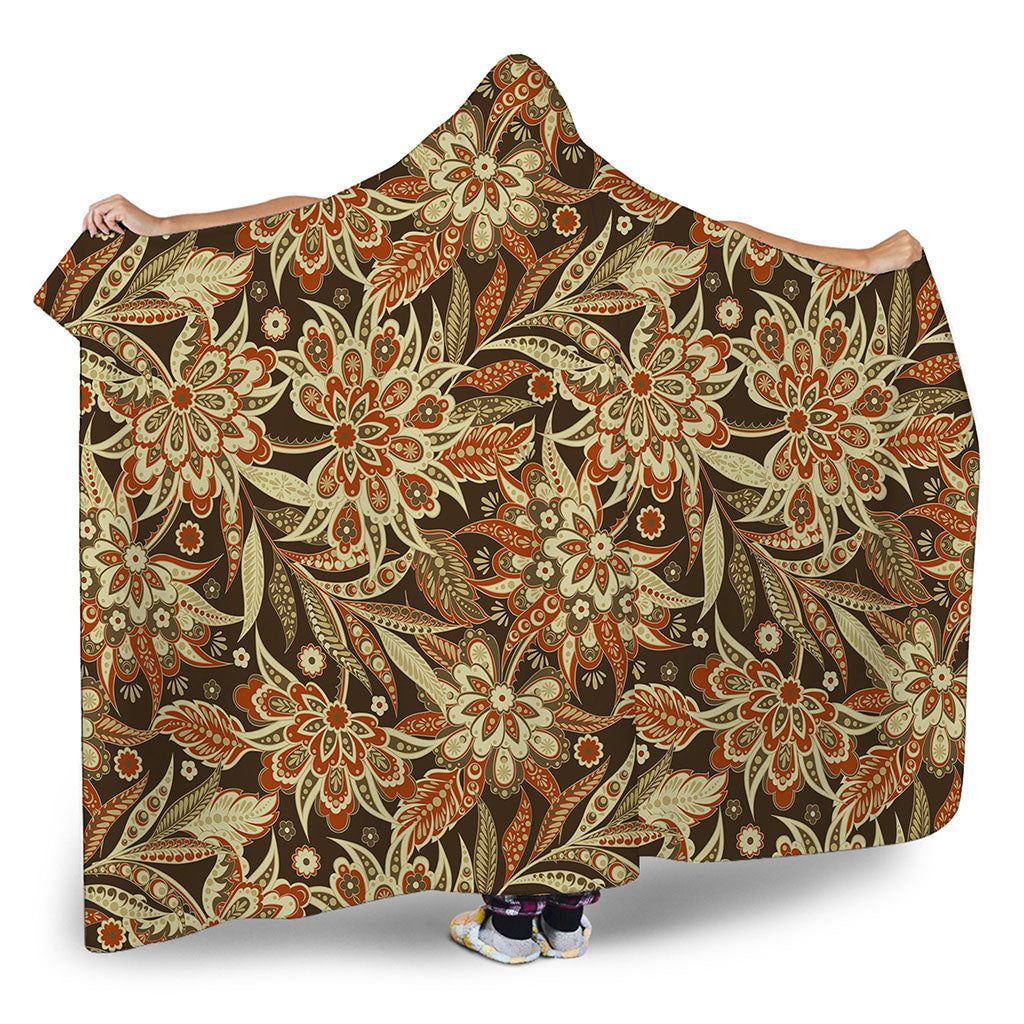Vintage Brown Bohemian Floral Print Hooded Blanket