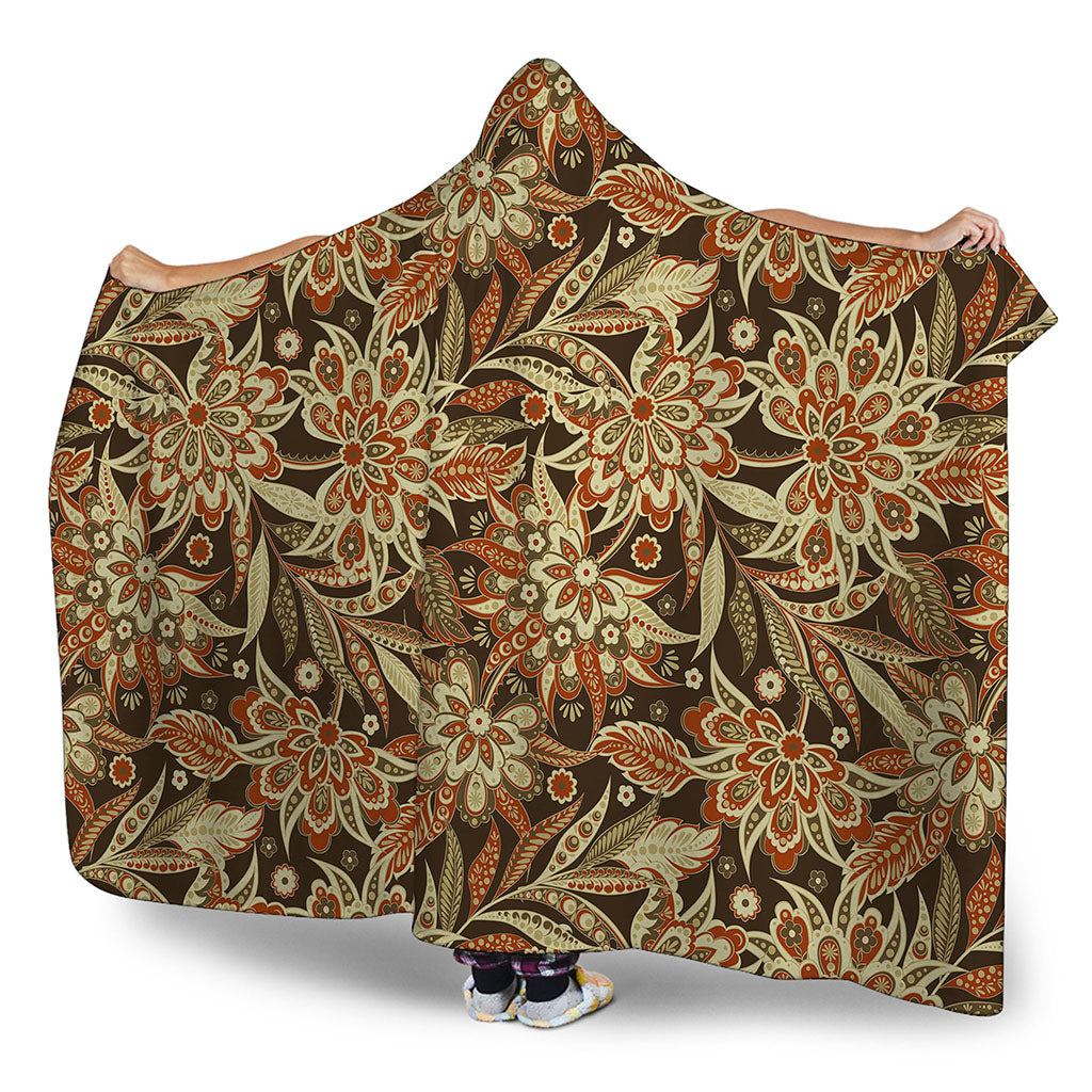 Vintage Brown Bohemian Floral Print Hooded Blanket