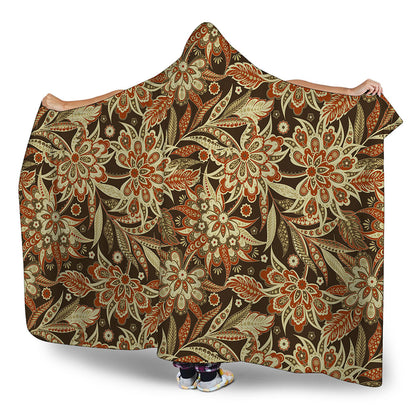 Vintage Brown Bohemian Floral Print Hooded Blanket