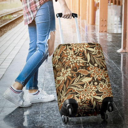 Vintage Brown Bohemian Floral Print Luggage Cover GearFrost