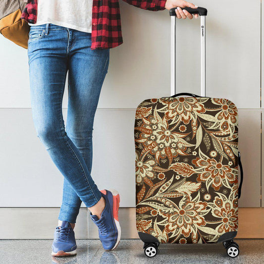 Vintage Brown Bohemian Floral Print Luggage Cover GearFrost