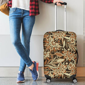 Vintage Brown Bohemian Floral Print Luggage Cover GearFrost