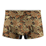 Vintage Brown Bohemian Floral Print Men's Boxer Briefs