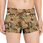Vintage Brown Bohemian Floral Print Men's Boxer Briefs