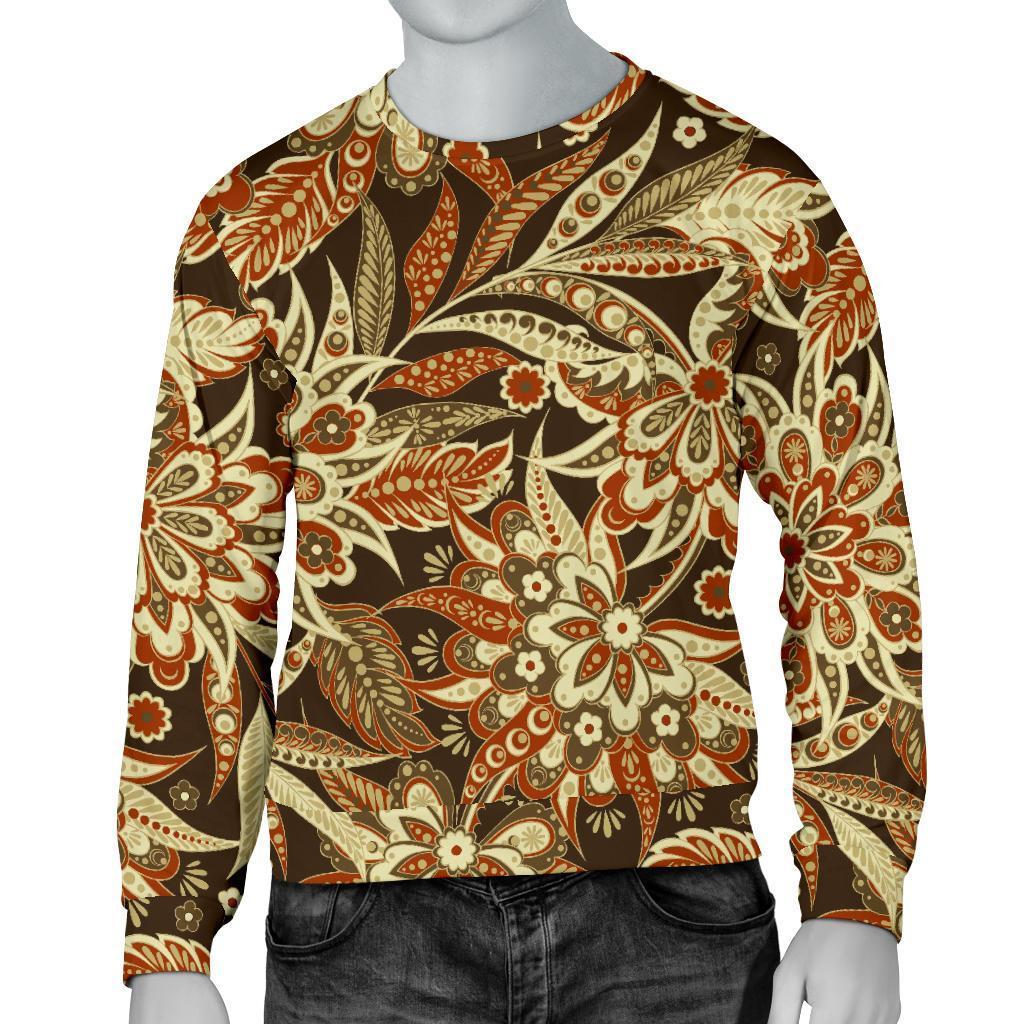 Vintage Brown Bohemian Floral Print Men's Crewneck Sweatshirt GearFrost
