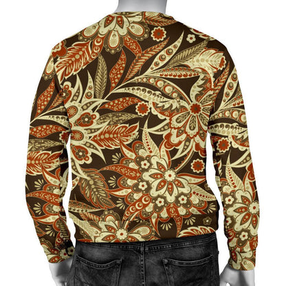 Vintage Brown Bohemian Floral Print Men's Crewneck Sweatshirt GearFrost
