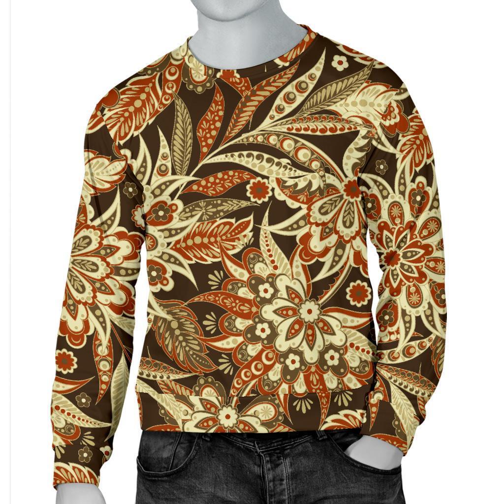 Vintage Brown Bohemian Floral Print Men's Crewneck Sweatshirt GearFrost