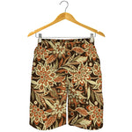 Vintage Brown Bohemian Floral Print Men's Shorts